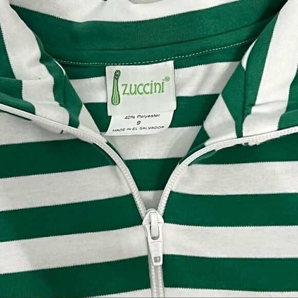 Zucchini Boys green and white preppy striped polo w/zipper - Picture 9 of 11